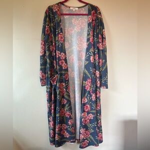 LuLaRoe Sarah Duster Cardigan Pink and Blue Floral Size XL